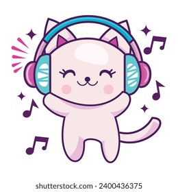 Vektorgrafik einer süßen Katze, die Musik hört