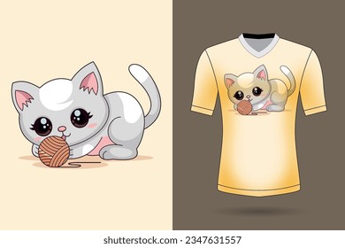 Vector cute cat playing ball cartoon vector icon illustration animal nature icon concept isolated
