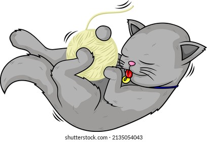 vector cute cat playing with yarn ball