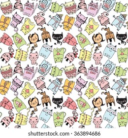 Vector cute cat seamless pattern