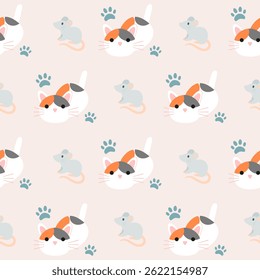 Vector Cute cat seamless pattern,Cartoon Animals Background. Design for textile, fabric, wrapping, wallpaper, print. Vector illustration