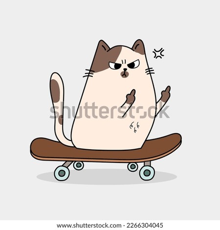 vector cute cat showing fuck you symbol, Fluff You Shirt Design, Cat Lover t-shirt, Cute Meow design shirt, Funny, angry grumpy cat,, showing fuck you symbol on the skateboard