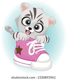 vector un gato lindo sentado en un zapato