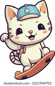 Vector cute cat skateboard cartoon illustration sticker