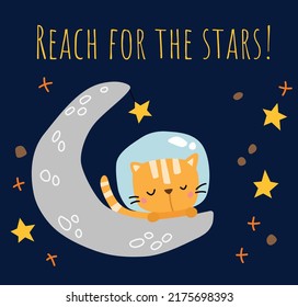 a vector of a cute cat sleeping on the moon