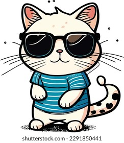 vector of cute cat sunglasses logo