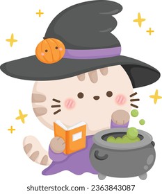 a vector of a cute cat wizard