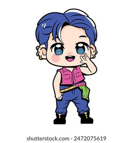 Vector Cute Character Boy Idol Kpop Cartoon Illustration Isolated