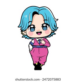 Vector Cute Character Boy Idol Kpop Cartoon Illustration Isolated