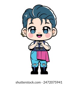 Vector Cute Character Boy Idol Kpop Cartoon Illustration Isolated