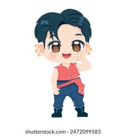 Vector Cute Character Boy Idol Kpop Cartoon Illustration Isolated