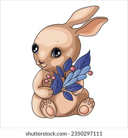 vector cute character bunny bunny with bouquet