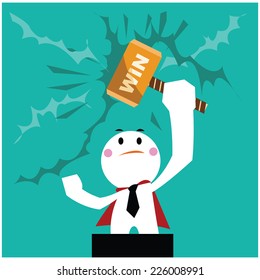 vector cute character businessman as a hero with the winner and successful concepts 