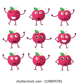 Vector cute character cartoon funny apple set