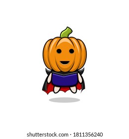 Vector cute character dracula pumpkin halloween. Wearing purple clothes. Isolated on white background. Sticker, mascot design