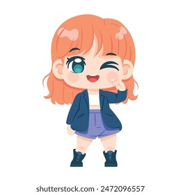 Vector Lindo Personaje Chica Idol Kpop Dibujos Animados Ilustración Aislado