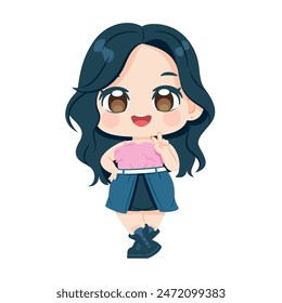 Vector Cute Character Girl Idol Kpop Cartoon Illustration Isolated