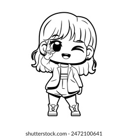 Vector Cute Character Girl Idol Kpop Cartoon Illustration Isolated