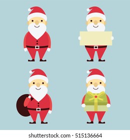 Vector cute character set of Christmas, x-mas, Santa Claus in various activities. Flat design, simple style.