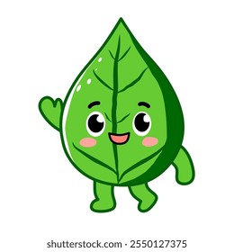 vetor, bonito alegre ícone mascote de folha verde