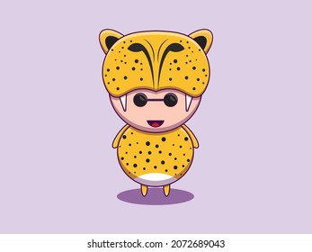 Vector Cute Cheetah Animal Costume Cartoon Icon Illustration