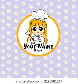 vector cute chef with cooking equipment logo illustration