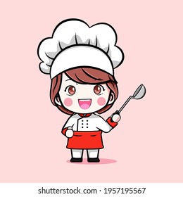 vector of cute chef girl with a ladle