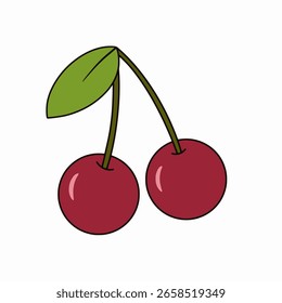 Vector cute cherries bunch is isolated on the white background