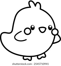 a vector of a cute chick in black and white coloring