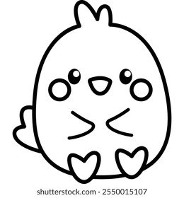 a vector of a cute chick in black and white coloring