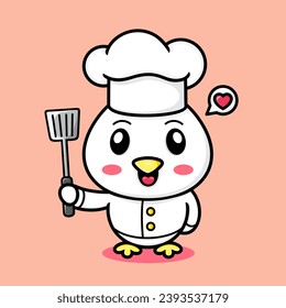 Vector cute chicken cartoon, become a chef.