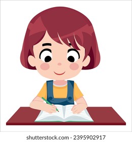 Vector of cute child studying