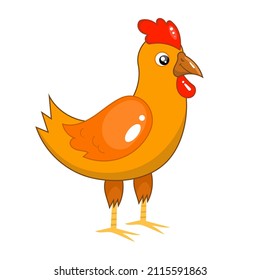 Vector cute childish cartoon Rooster cockerel. Farm Domestic bird illustration isolated on white background. Good morning symbol