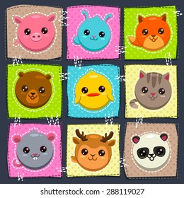 Vector cute childish illustration with funny round animals