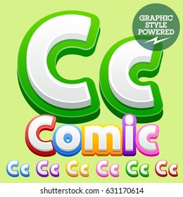 Vector cute children alphabet set. Contains different graphic style. Letter C