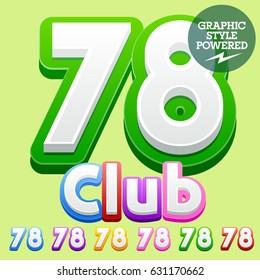 Vector cute children alphabet set. Contains different graphic style. Numbers 7 8