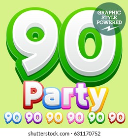 Vector cute children alphabet set. Contains different graphic style. Numbers 9 0