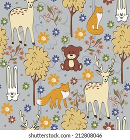 vector cute children seamless pattern with animals