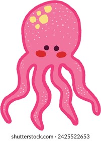 Vector. Cute children's illustration of a pink octopus.