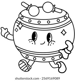 a vector of a cute chinese drum in black and white coloring