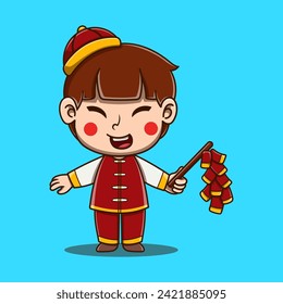 Vector Cute Chinese New Year cartoon vector icon illustration people fashion icon concept