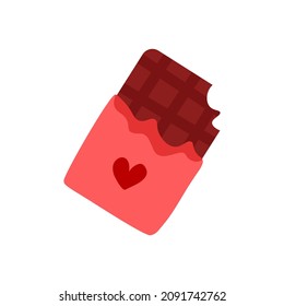 Vector cute chocolate bar. Heart on chocolate packaging. Valentine's day clipart.