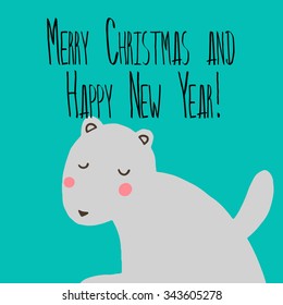 Vector cute Christmas card with a children drawing animal bear