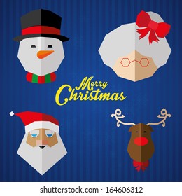 Vector Cute Christmas Card With Four Character Faces