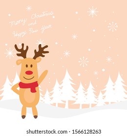 Vector Cute Christmas characters of  reindeer winter snowy.