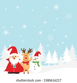Vector Cute Christmas characters of  santa ,reindeer and snowman winter snowy.