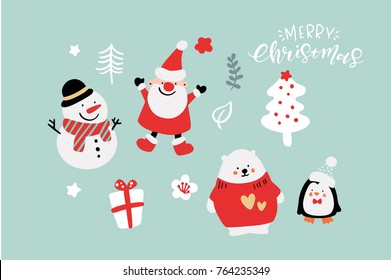 Vector Cute Christmas Graphics, Graphic Poster with Hand Drawn Elements, Holiday Backgrounds, Greeting Cards, X-mas Invitations, Lovely Characters