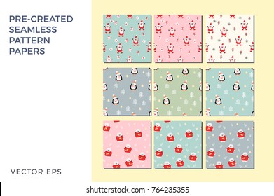 Vector Cute Christmas Graphics, Seamless Pattern with Hand Drawn Elements, Holiday Backgrounds, Greeting Cards, X-mas Invitations, Lovely Characters