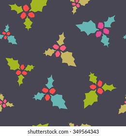 Vector cute Christmas and New year seamless mistletoe pattern card background