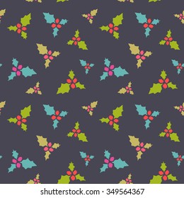 Vector cute Christmas and New year seamless mistletoe pattern card background